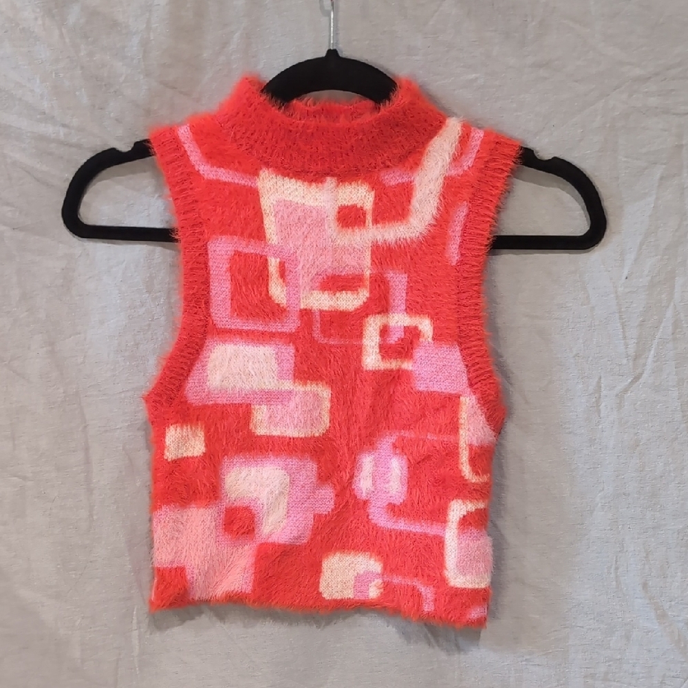 Retro Geometric Knit Sleeveless Top